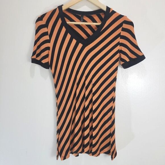 Jay'Z Peach & Black Knit Diagonal Stripes Short Sleeve Tee Too - Picture 1 of 8